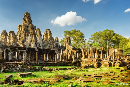Picture of Giant stone faces of Bayon temple in Angkor Thom Cambodia